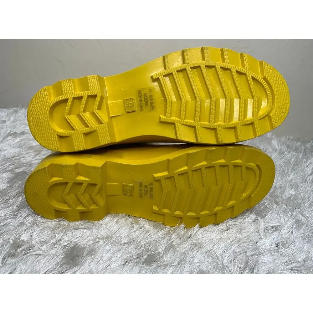 Yellow Rain Boots Classic Preppy Sz 9 College City Waterproof